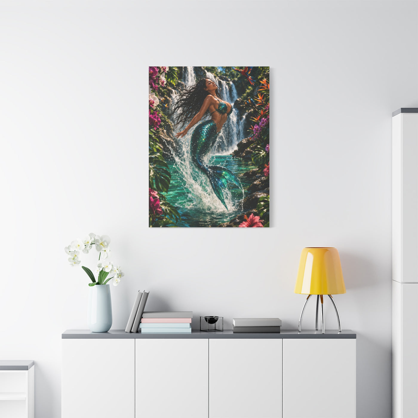 Tropical Waterfall Mermaid Escape Wall Art & Canvas Print