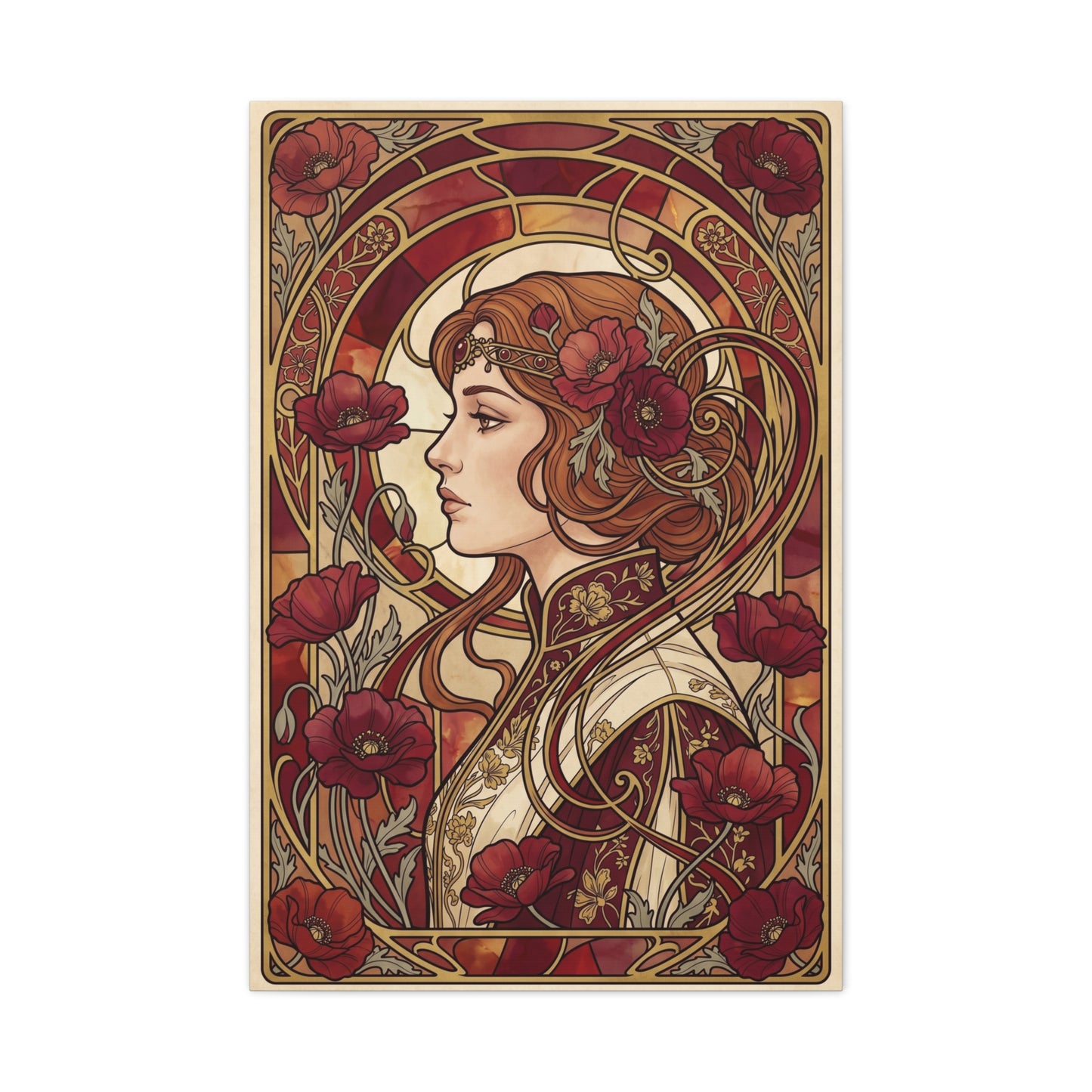Art Nouveau Red Poppy Muse Portrait Wall Art & Canvas Print