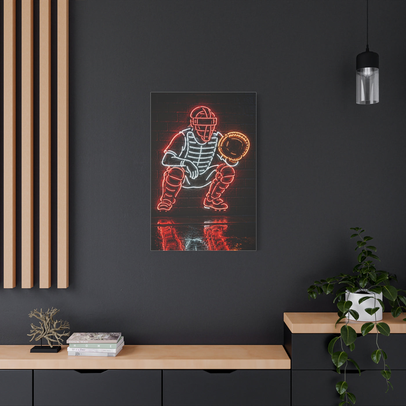 Neon Catcher Sign Sports Wall Art & Canvas Print