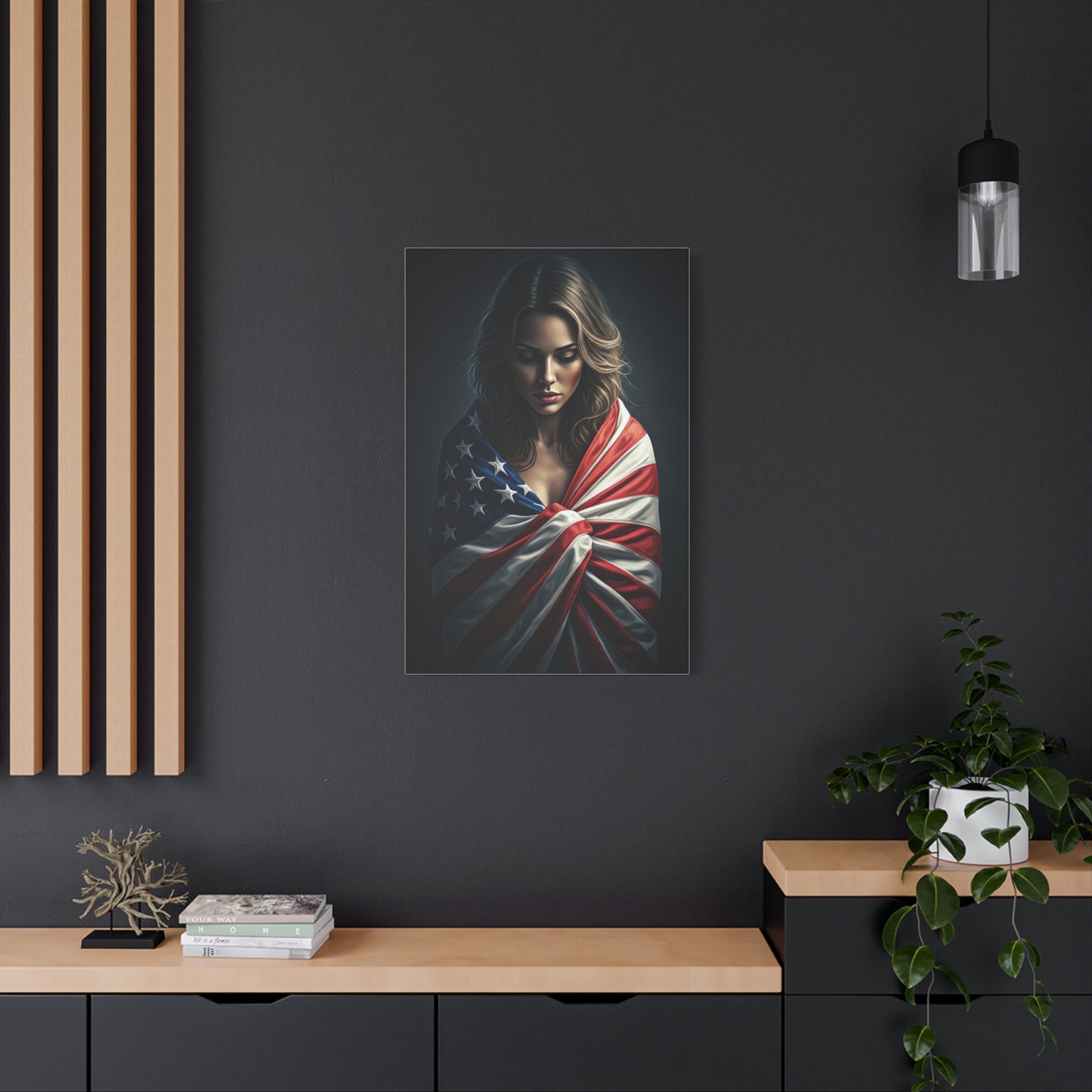 Woman Draped in American Flag Reflection Wall Art & Canvas Prints