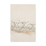 Running Longhorn Line Sketch Panorama Wall Art & Canvas Print