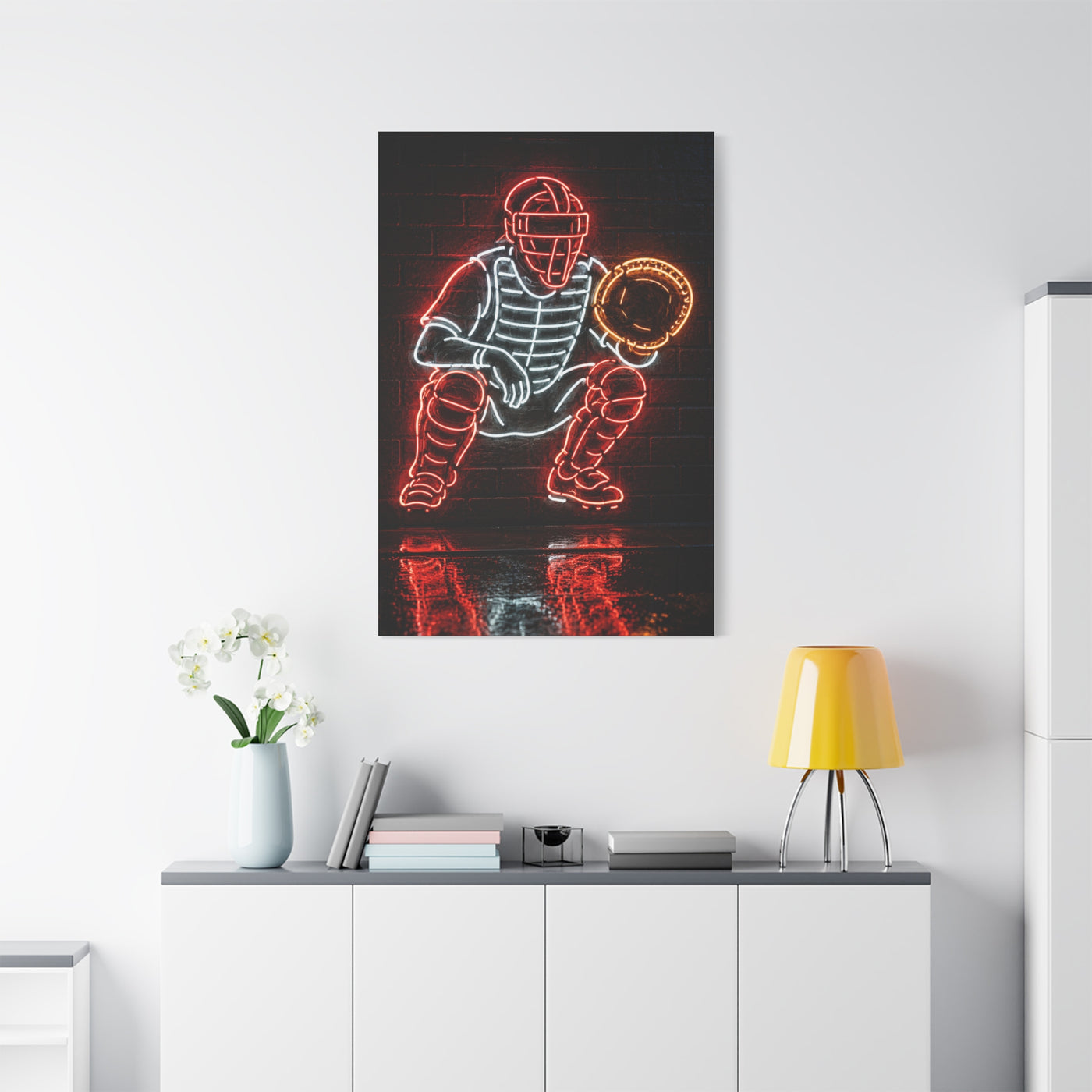 Neon Catcher Sign Sports Wall Art & Canvas Print