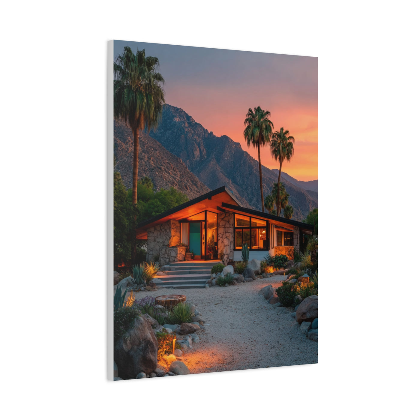 Desert Modern House at Sunset Wall Art & Canvas Print