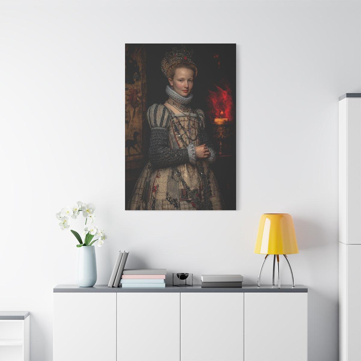 Renaissance Queen in Candlelit Court Portrait Wall Art & Canvas Print