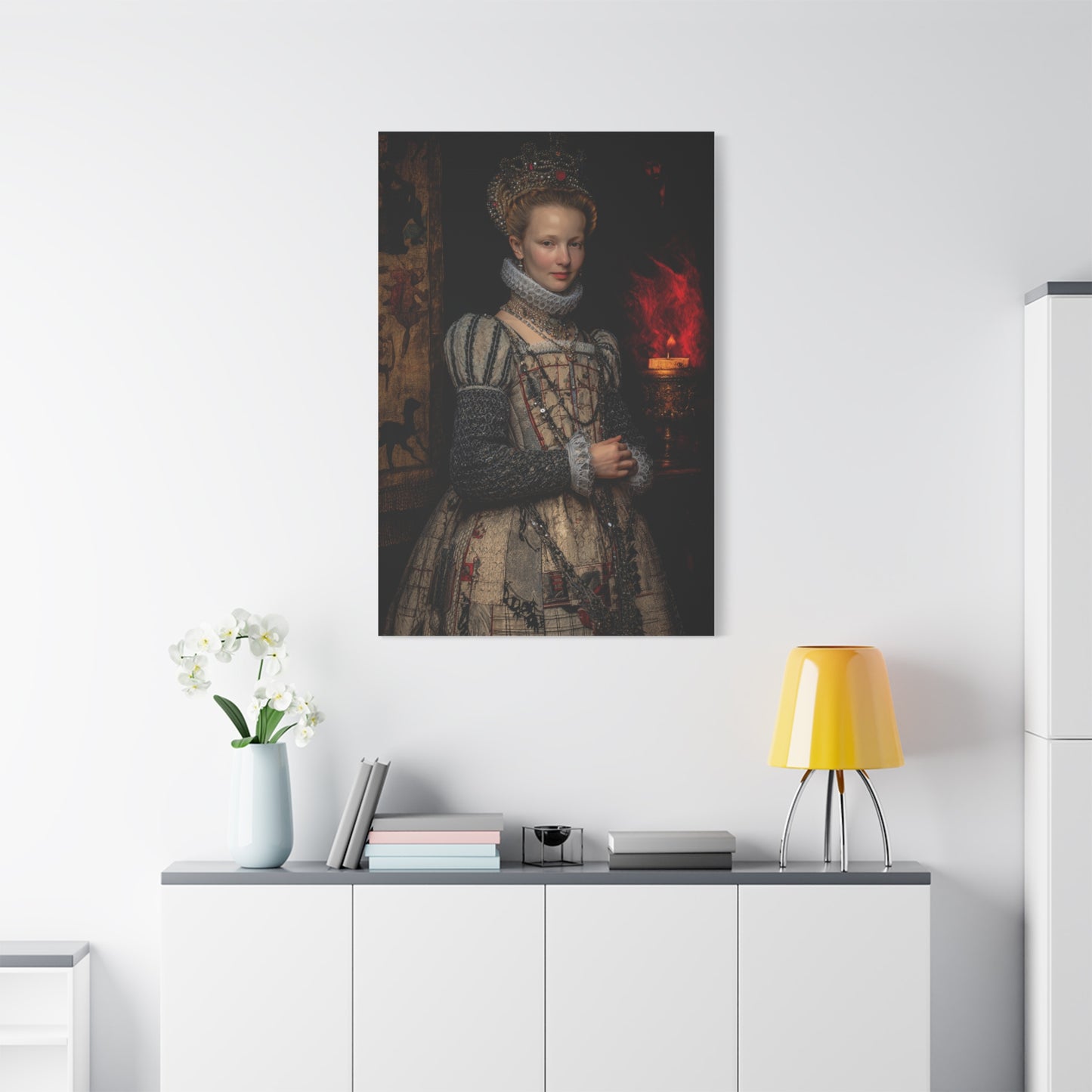 Renaissance Queen in Candlelit Court Portrait Wall Art & Canvas Print