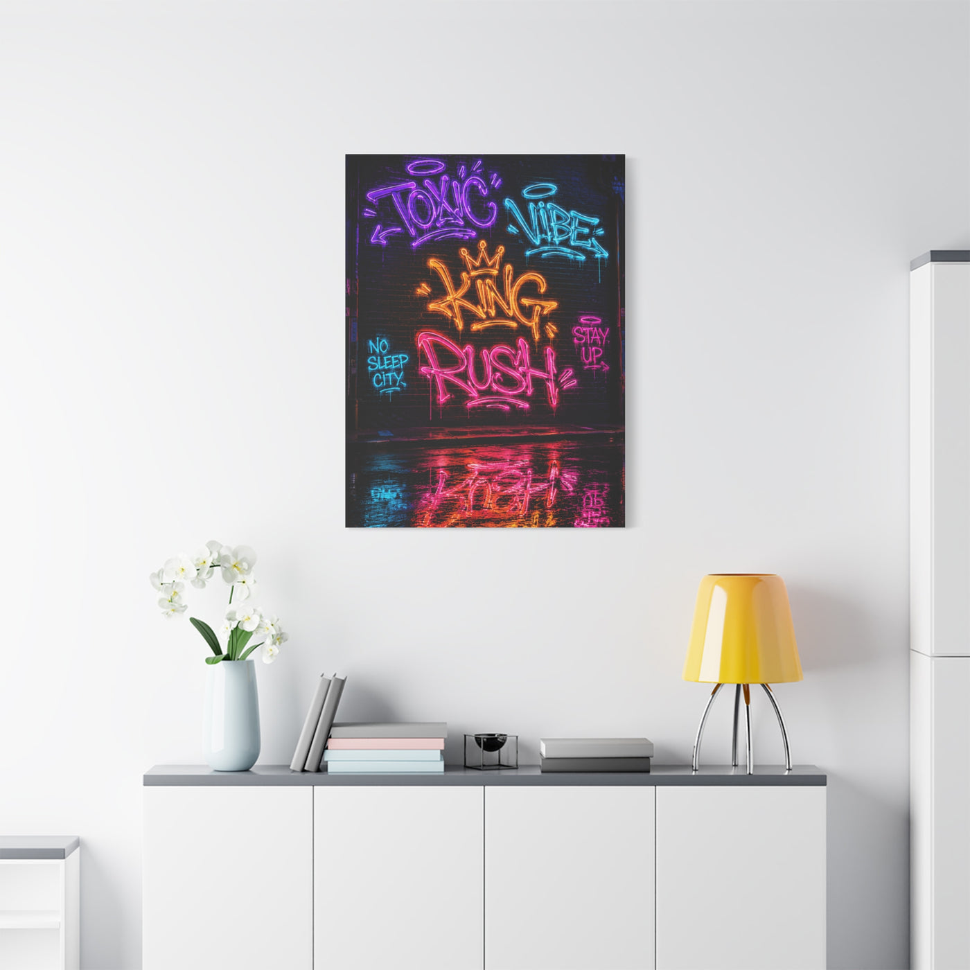 Neon Typography Hustle Street Wall Art & Canvas Print