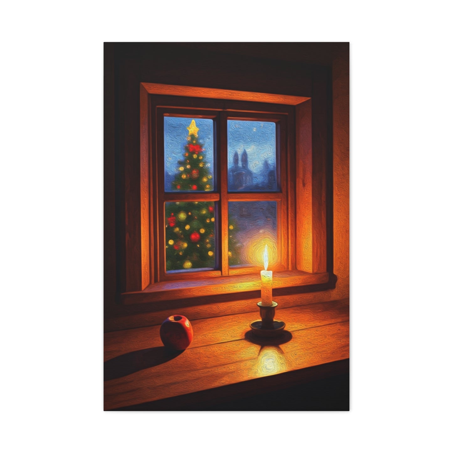 Cozy Christmas Window Candle Scene Wall Art & Canvas Print