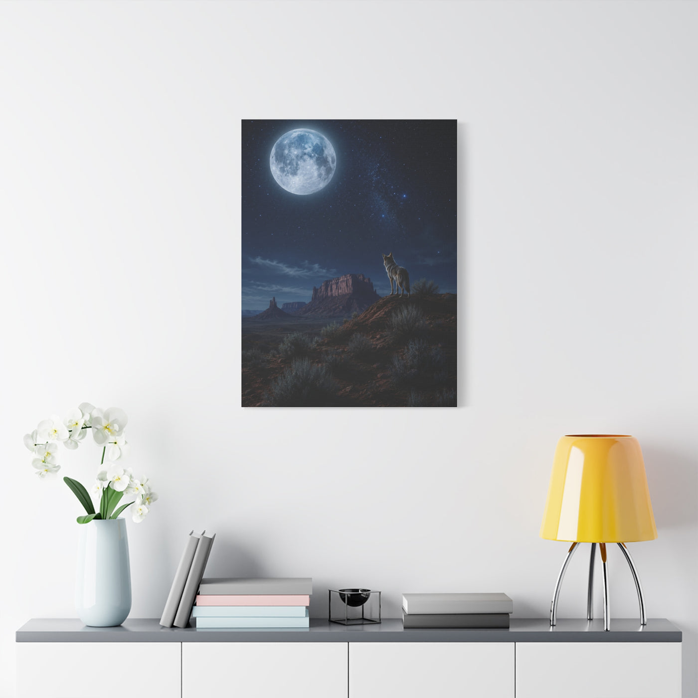 Moonlit Coyote Desert Wall Art & Canvas Print