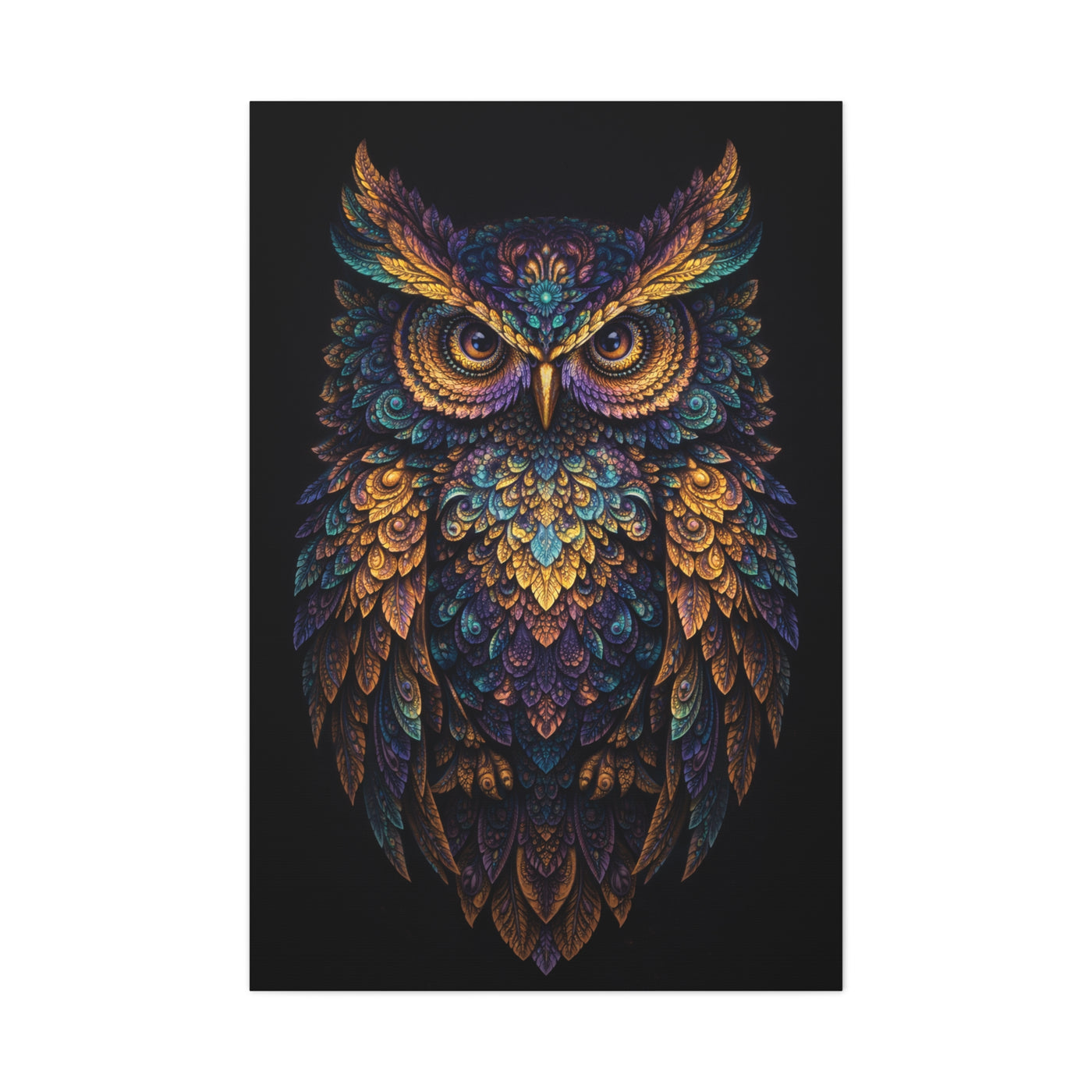 Jewel Feather Fractal Owl Wall Art & Canvas Print