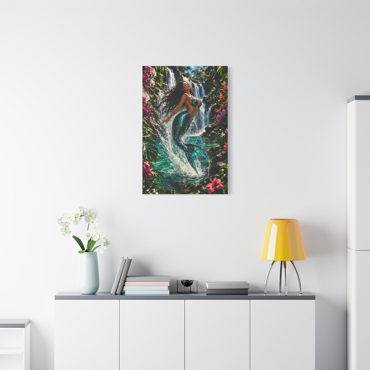 Tropical Waterfall Mermaid Escape Wall Art & Canvas Print