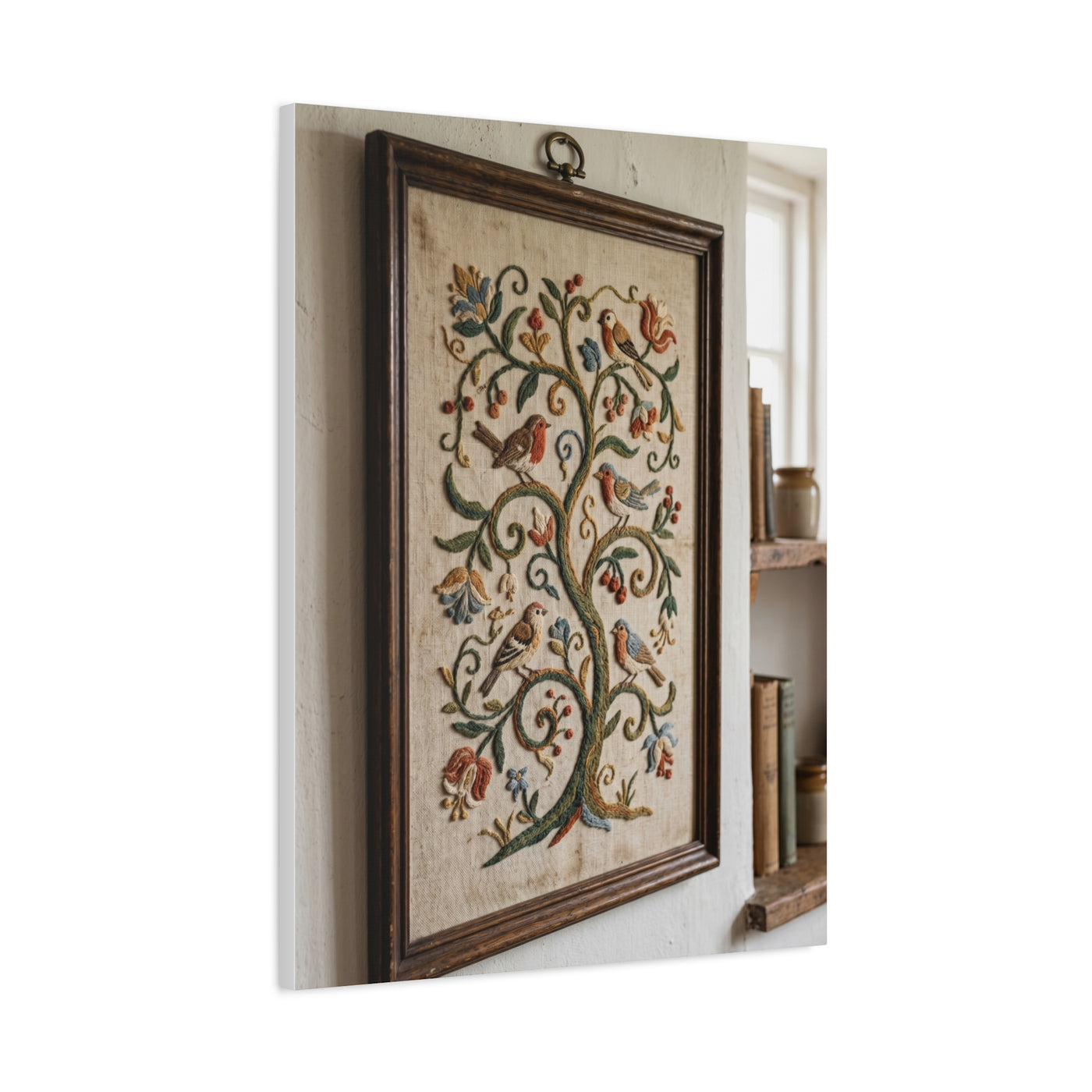 Framed Folk Tree Embroidery Study Wall Art & Canvas Print