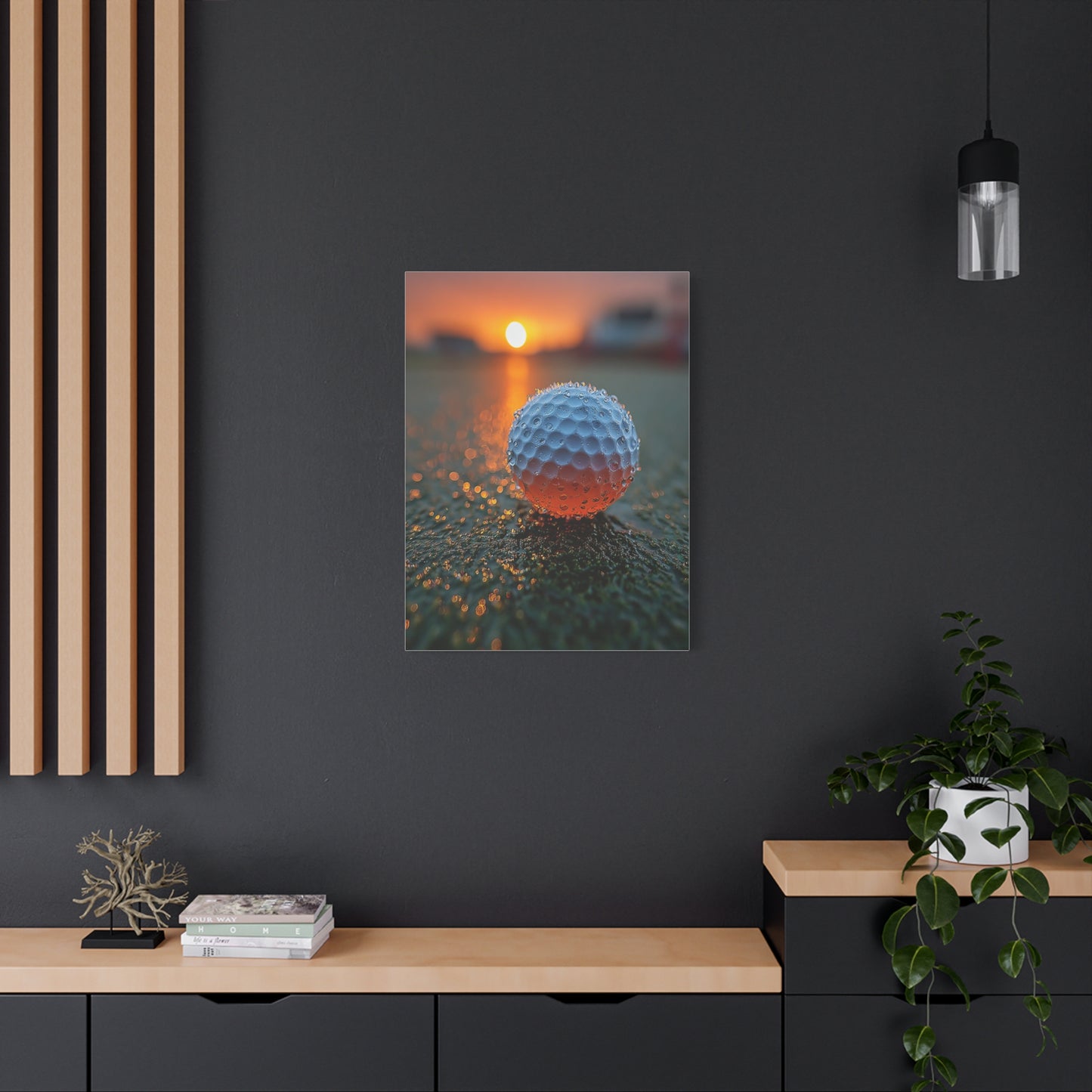 Dew-Covered Golf Ball Sunrise Macro Wall Art & Canvas Print