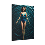 Woman Floating in Circular Blue Water Wall Art & Canvas Prints