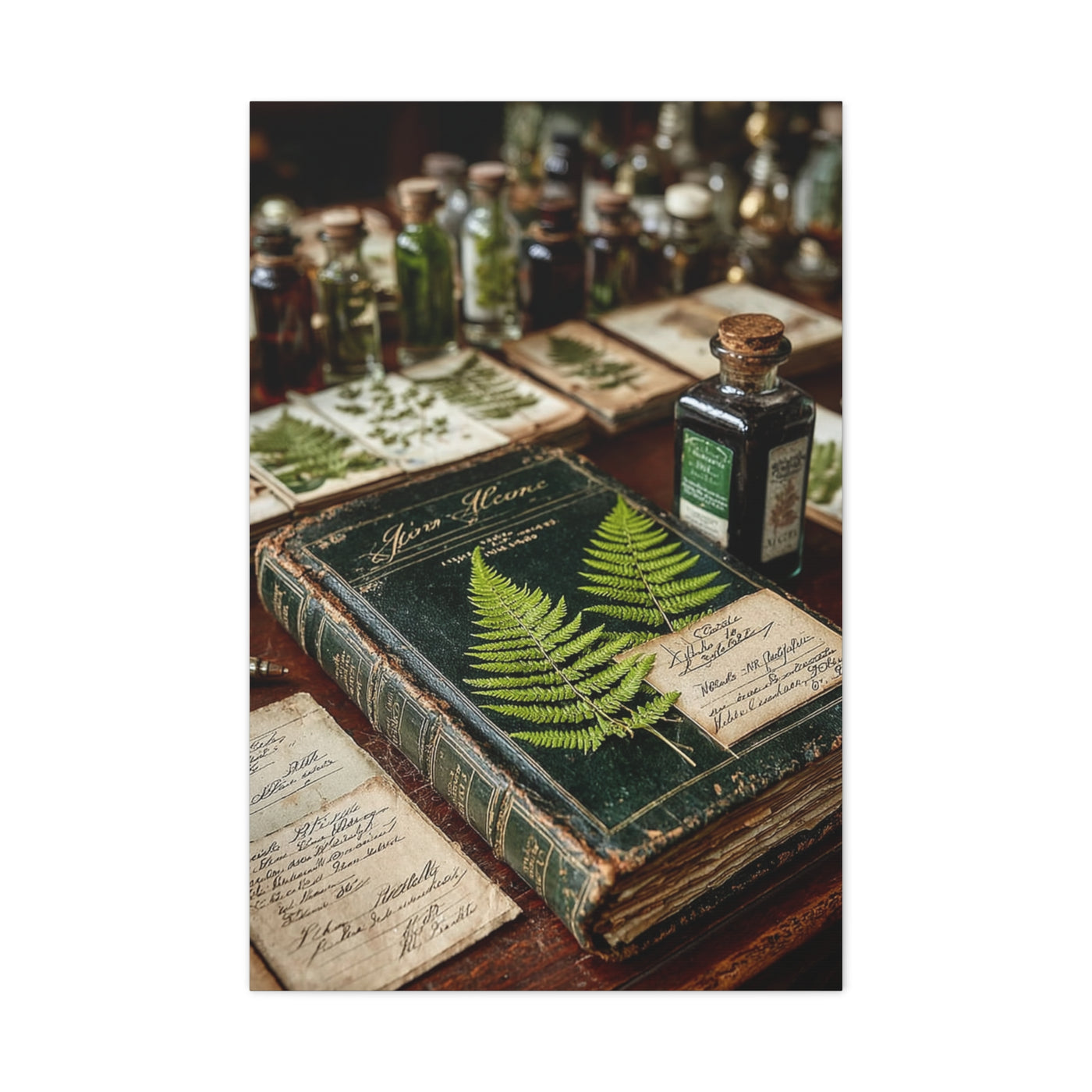 Green Antique Fern Herbarium Study Wall Art & Canvas Print