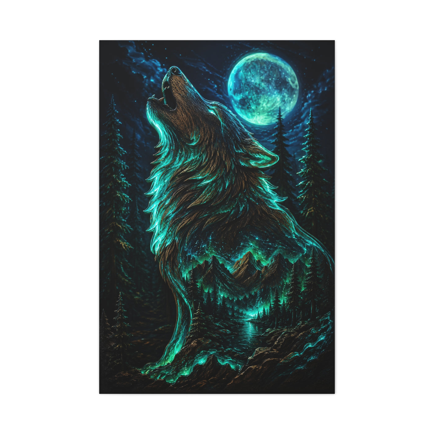 Celestial Spirit Wolf Dual Form Scene Wall Art & Canvas Print