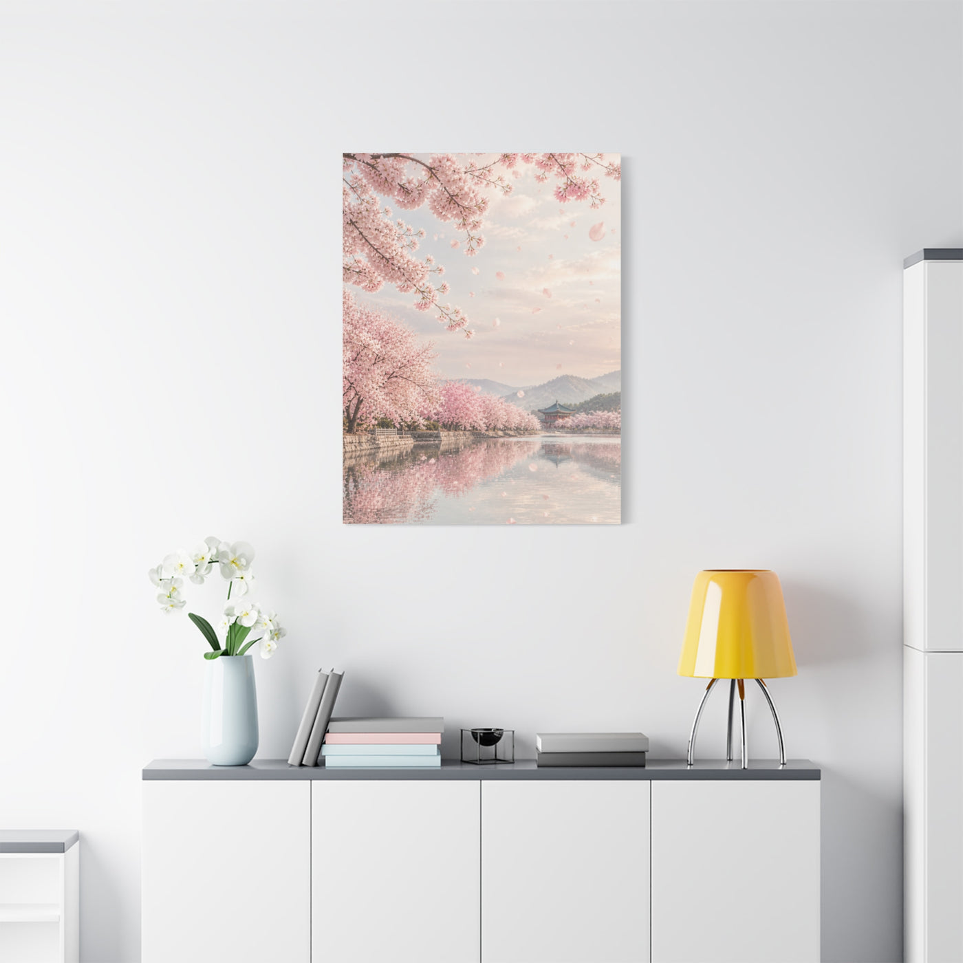 Cherry Blossom Reflection Landscape Wall Art & Canvas Print