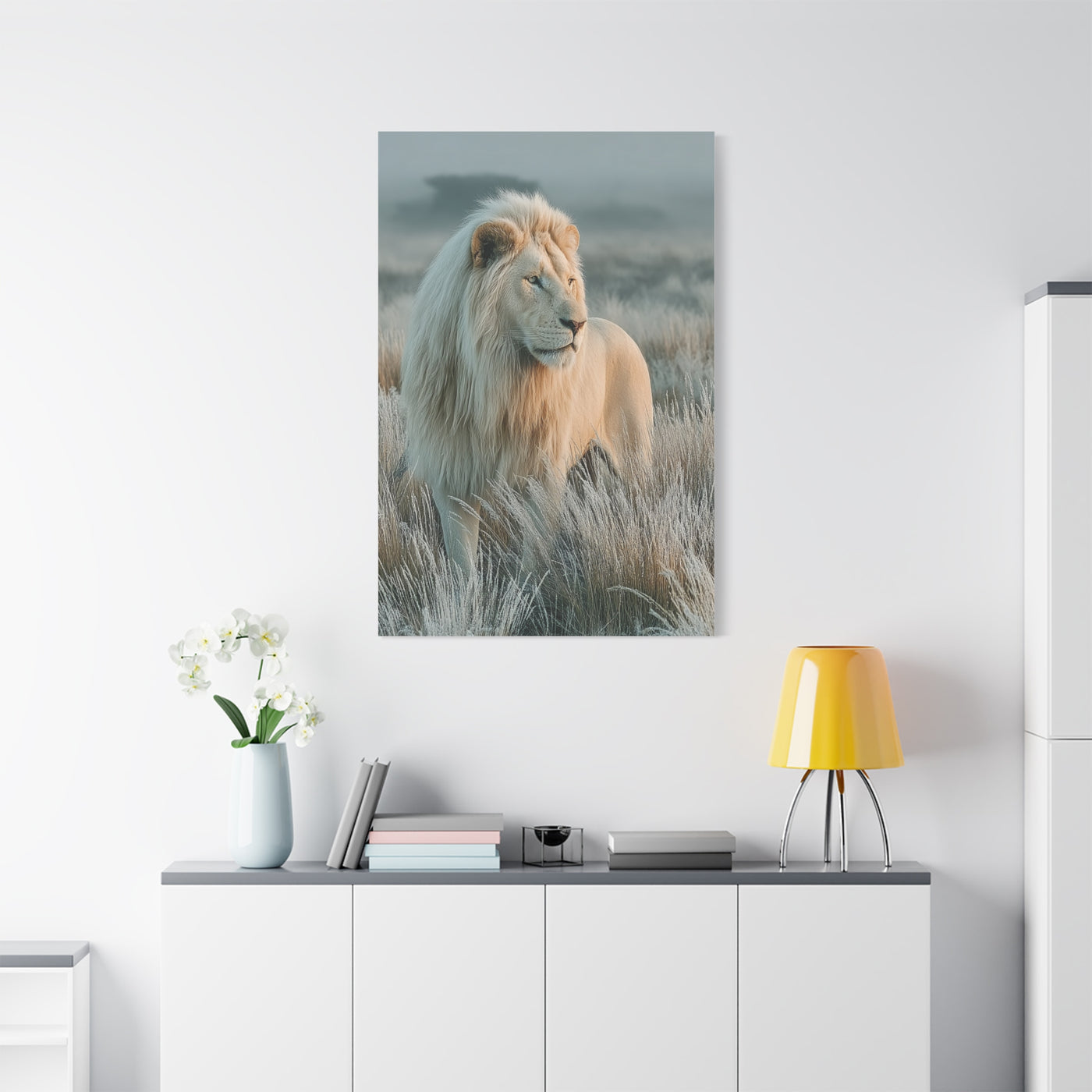 White Lion Frosted Grass Portrait Wall Art & Canvas Print