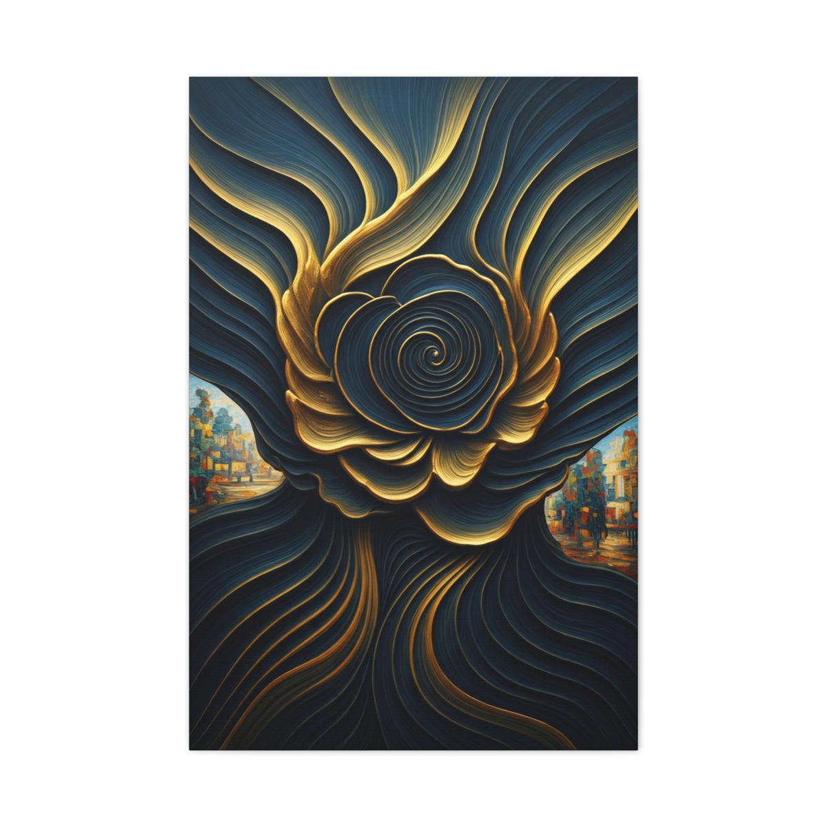 Golden Midnight Spiral Bloom Wall Art & Canvas Prints