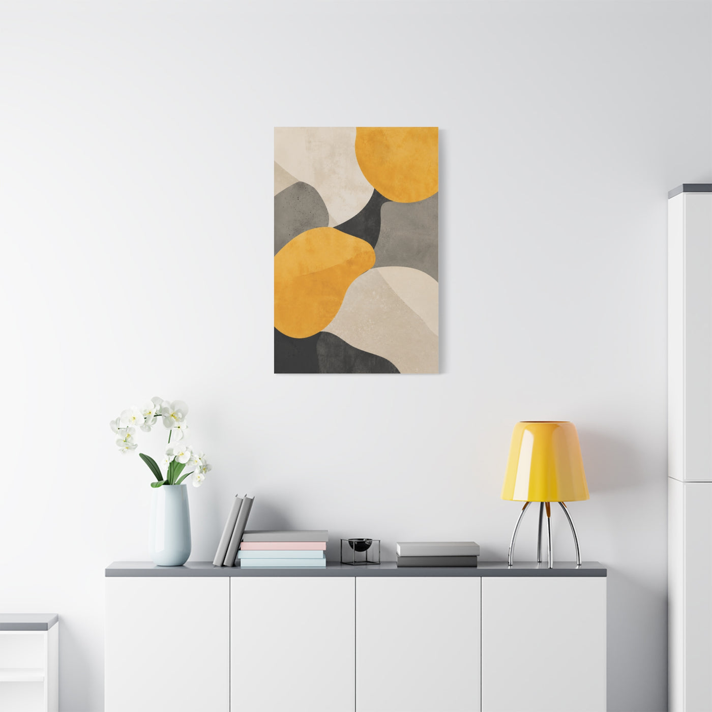 Pebble Form Mustard & Neutral Abstract Wall Art & Canvas Print