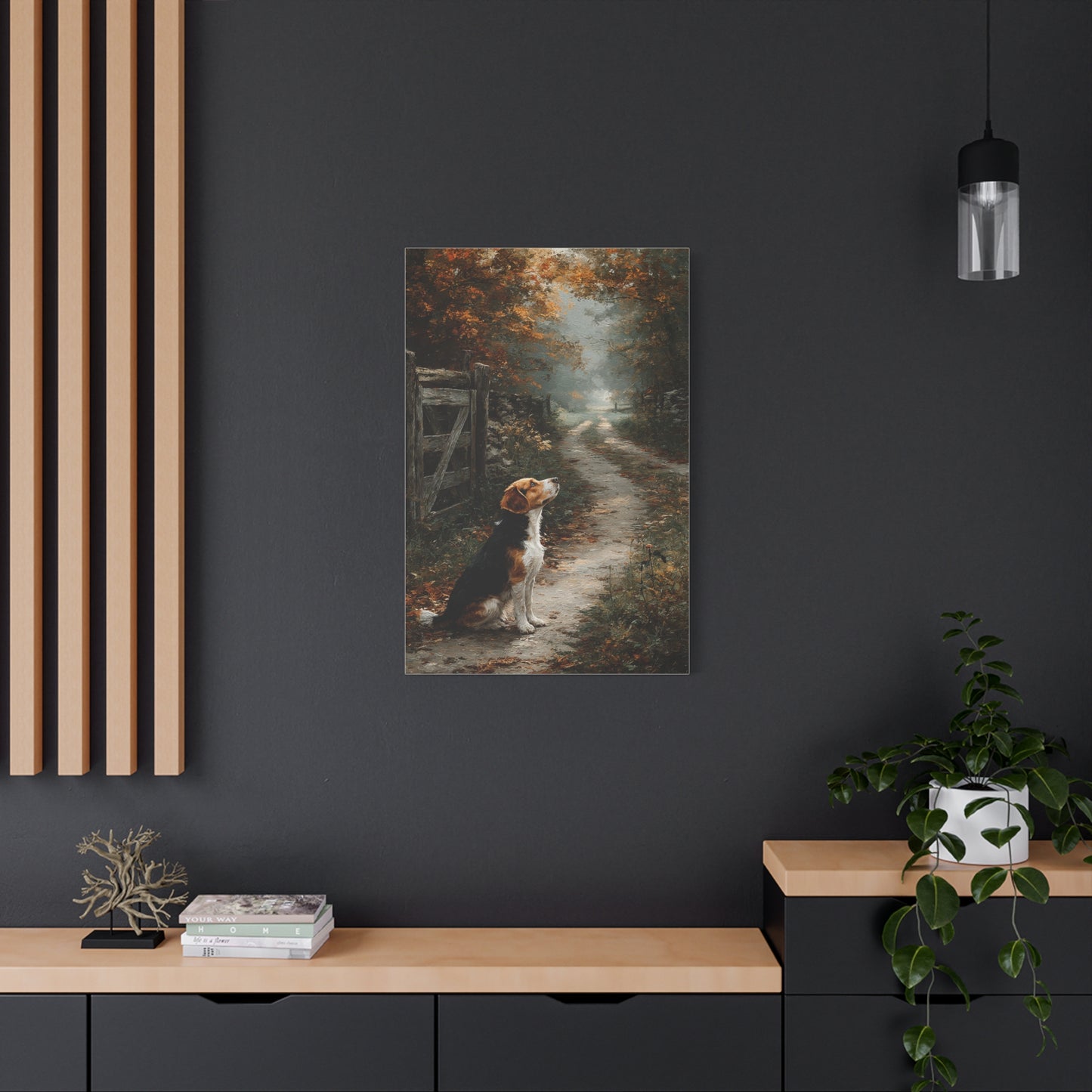Beagle Autumn Country Lane Wall Art & Canvas Print