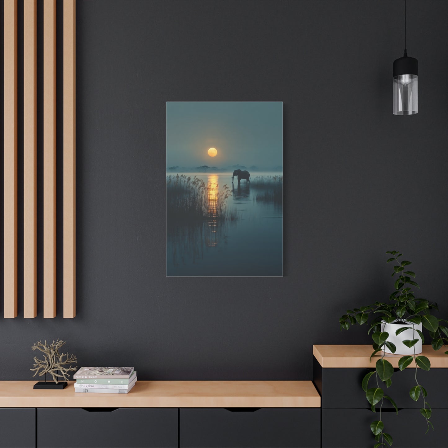 Moonlit Elephant Lake Reflection Wall Art & Canvas Print