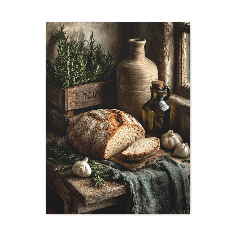 Rustic Bread and Olive Oil Still Life Wall Art & Canvas Print
