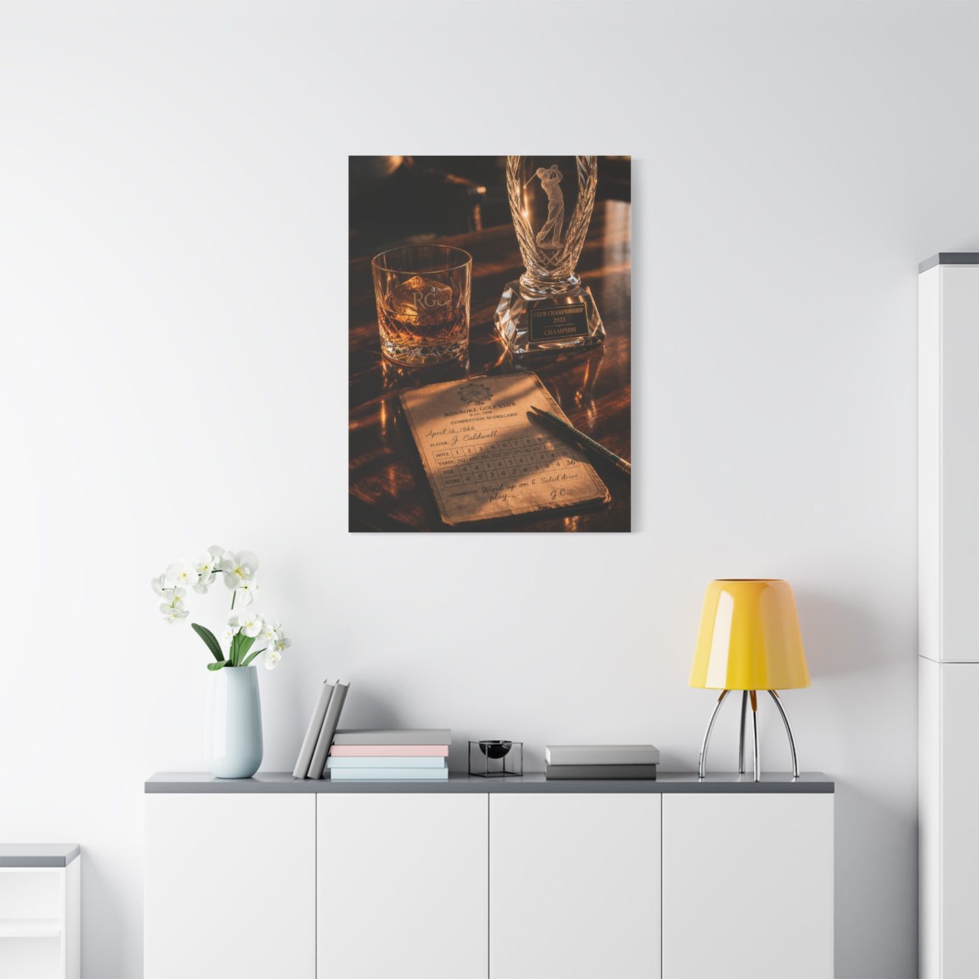 Crystal Trophy & Whiskey Golf Still Life Wall Art & Canvas Print