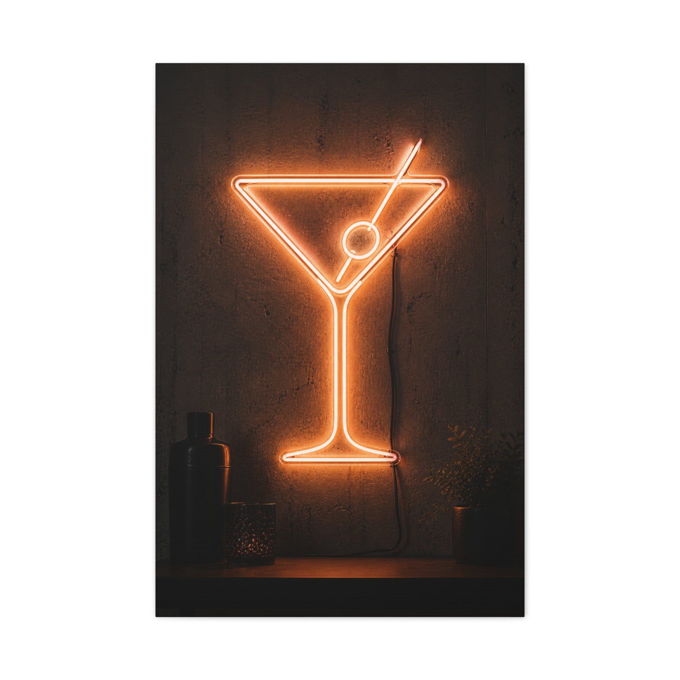 Amber Neon Martini Sign Wall Art & Canvas Print