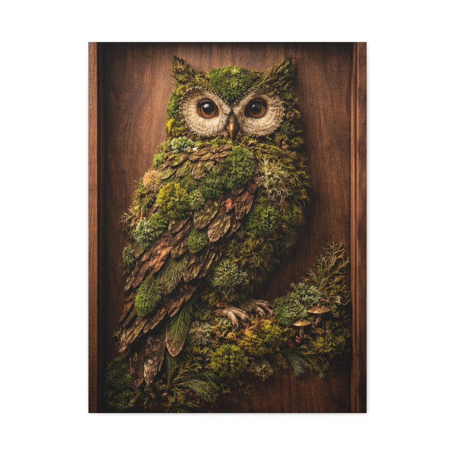 Biophilic Moss Owl Shadowbox Wall Art & Canvas Print
