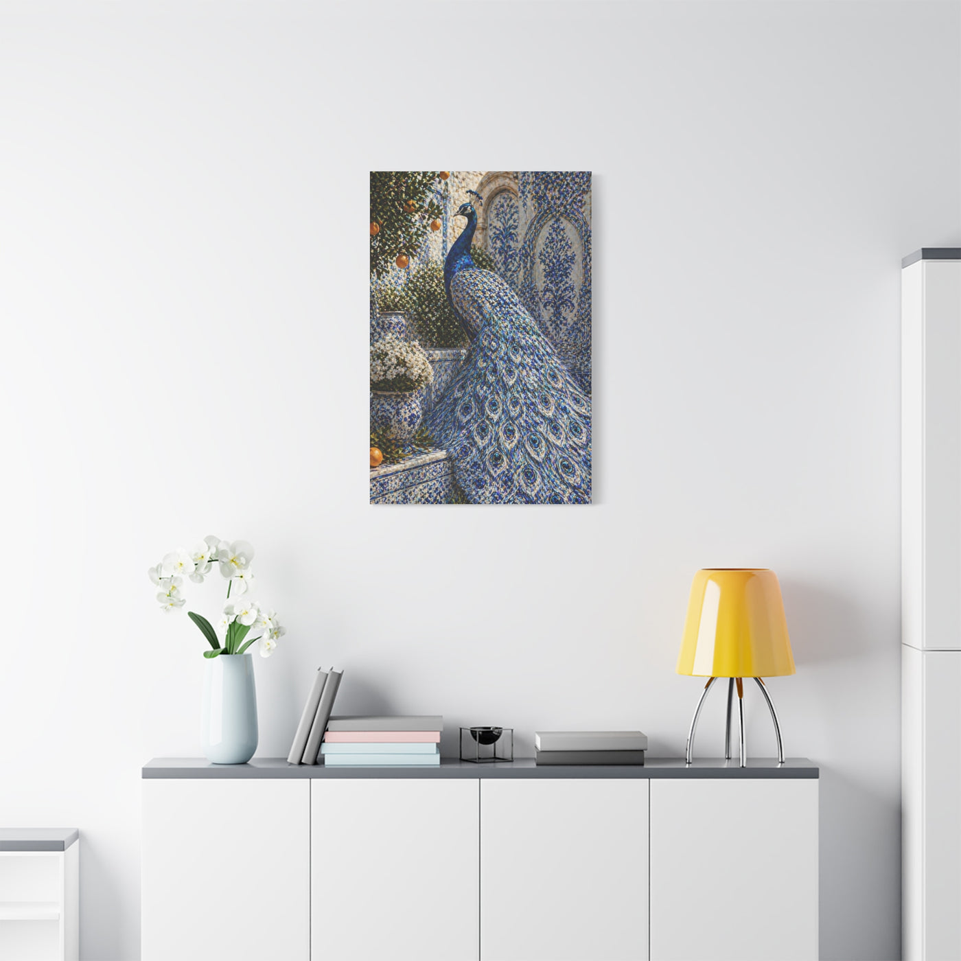 Mediterranean Ceramic Garden Peacock Wall Art & Canvas Print