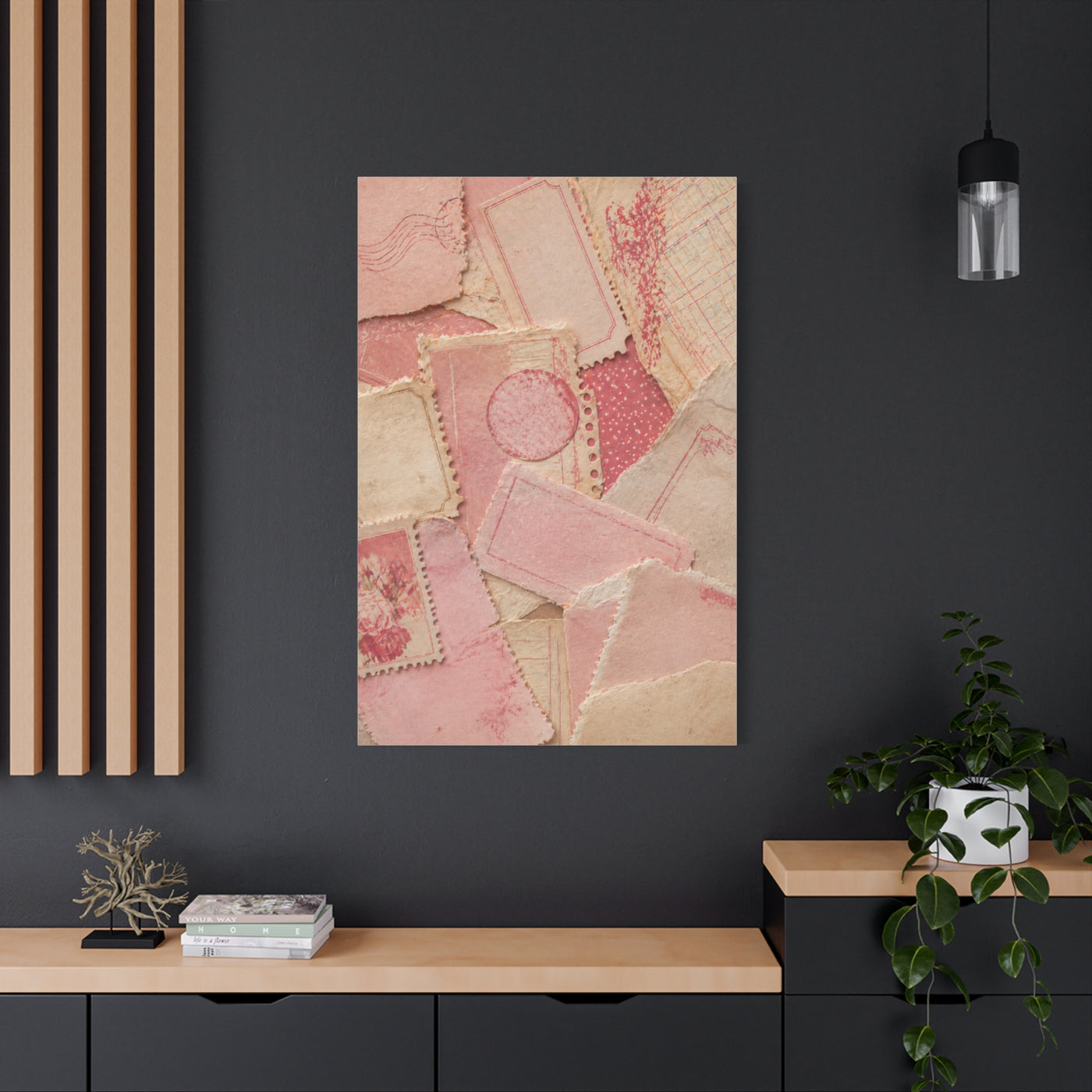 Vintage Pink Paper Collage Wall Art & Canvas Print