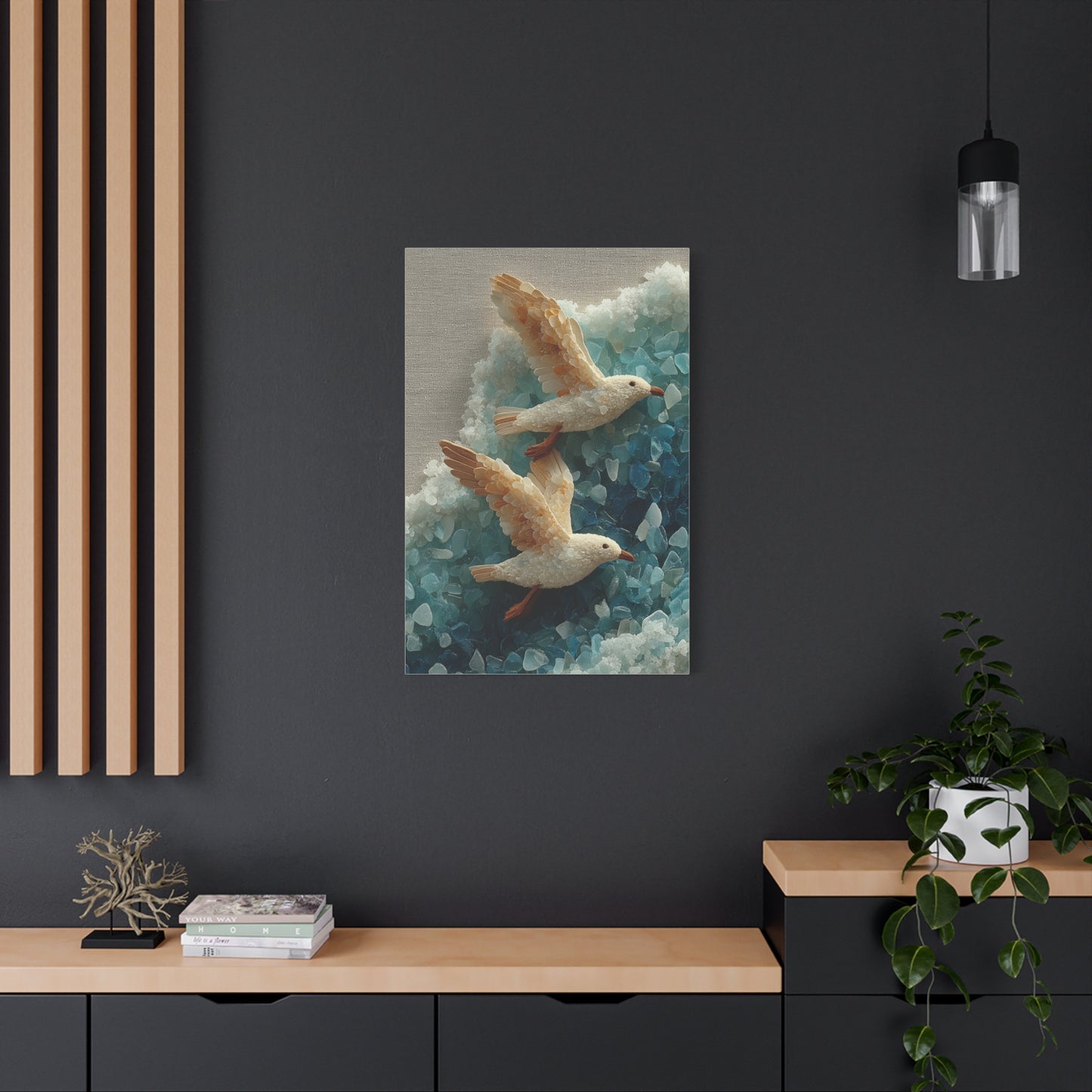 Sea Glass And Driftwood Seagull Coastal Composition Wall Art & Canvas Print