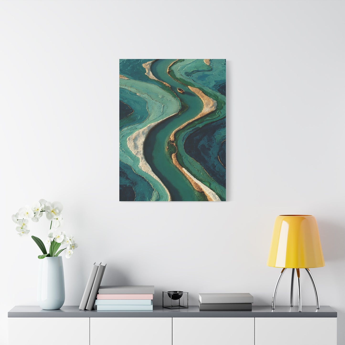 Aerial Marsh Green River Abstract Wall Art & Canvas Print