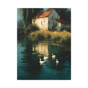 Farmhouse Pond with Ducks Reflection Wall Art & Canvas Print