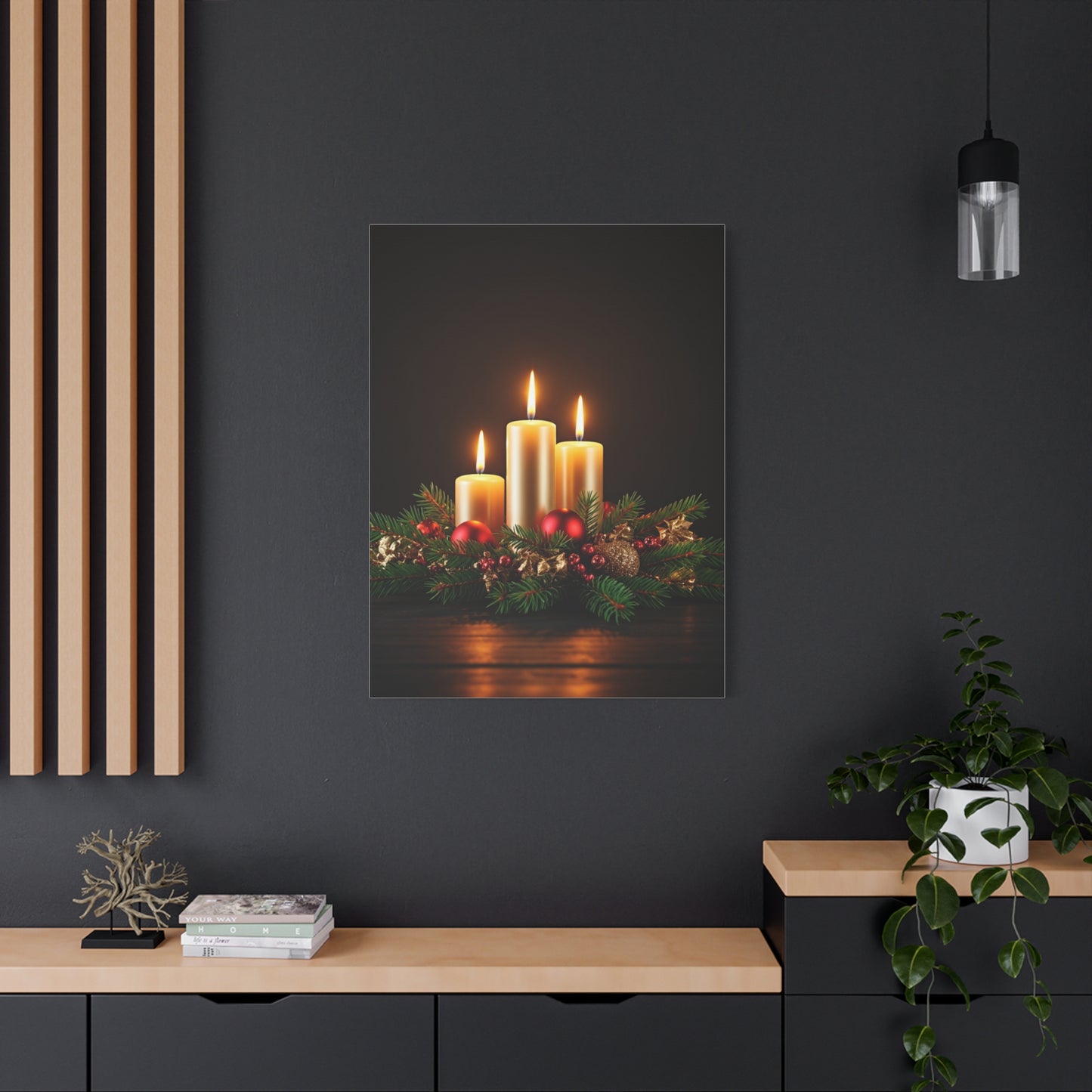 Christmas Candlelight Evergreen Centerpiece Wall Art & Canvas Print