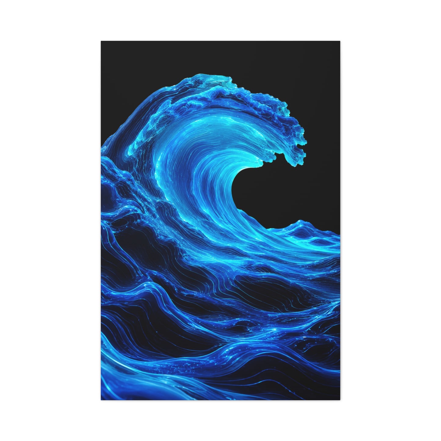 Luminous Neon Blue Wave Energy Wall Art & Canvas Print