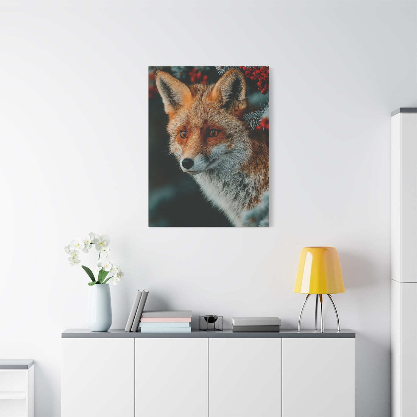 Winter Berry Fox Portrait Wall Art & Canvas Print