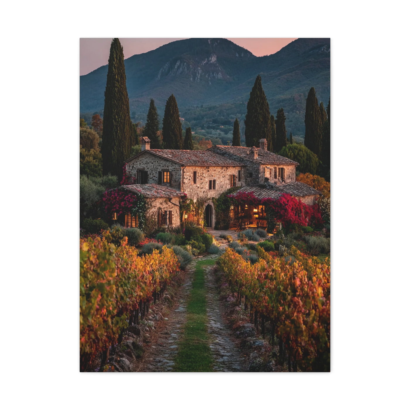 Tuscan Vineyard Autumn Villa Wall Art & Canvas Print