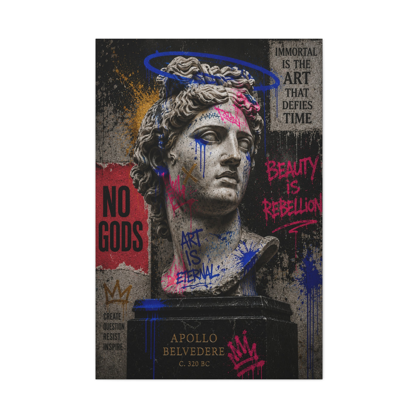 Graffiti Apollo Bust Rebellion Street Wall Art & Canvas Print
