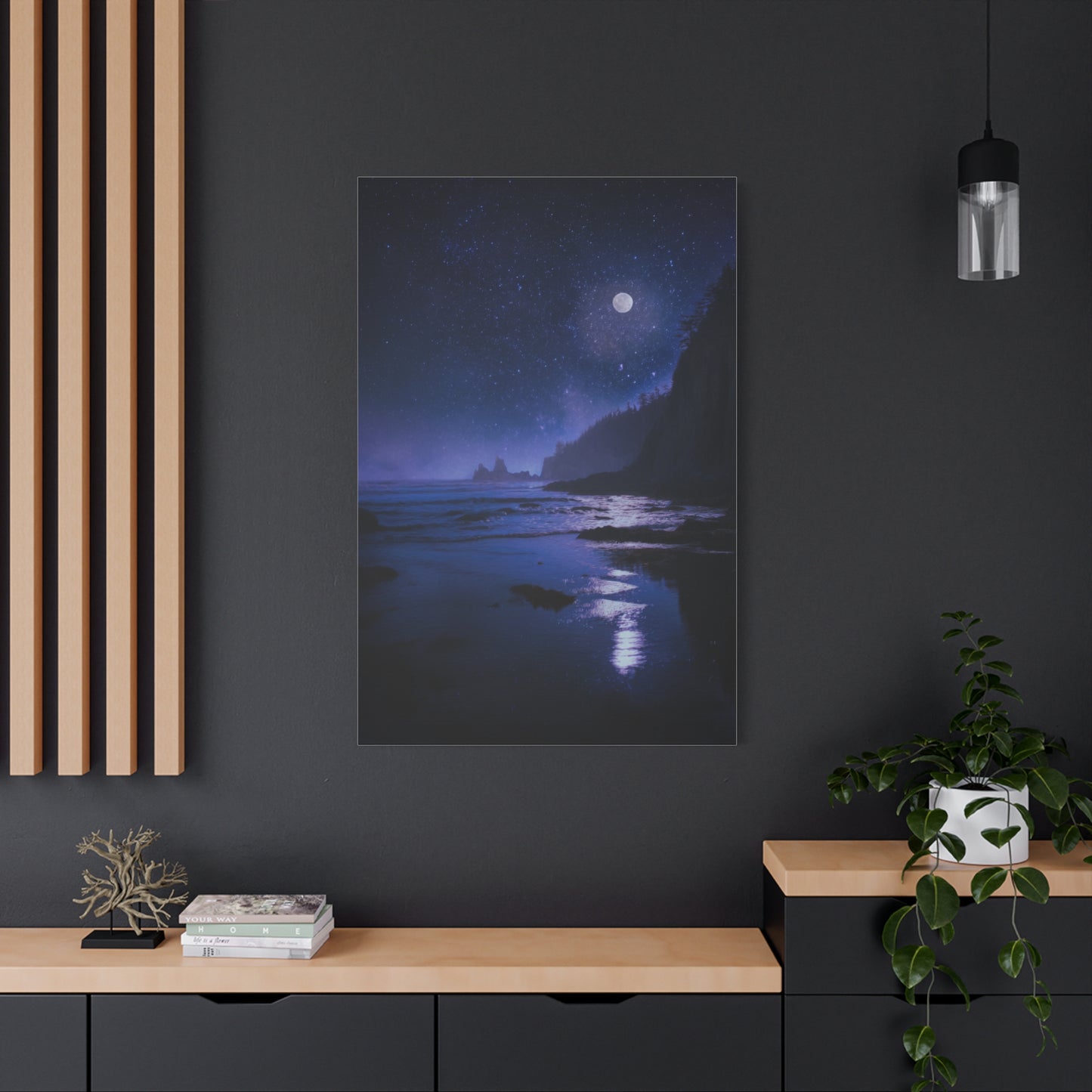 Moonlit Starry Coastline Wall Art & Canvas Print