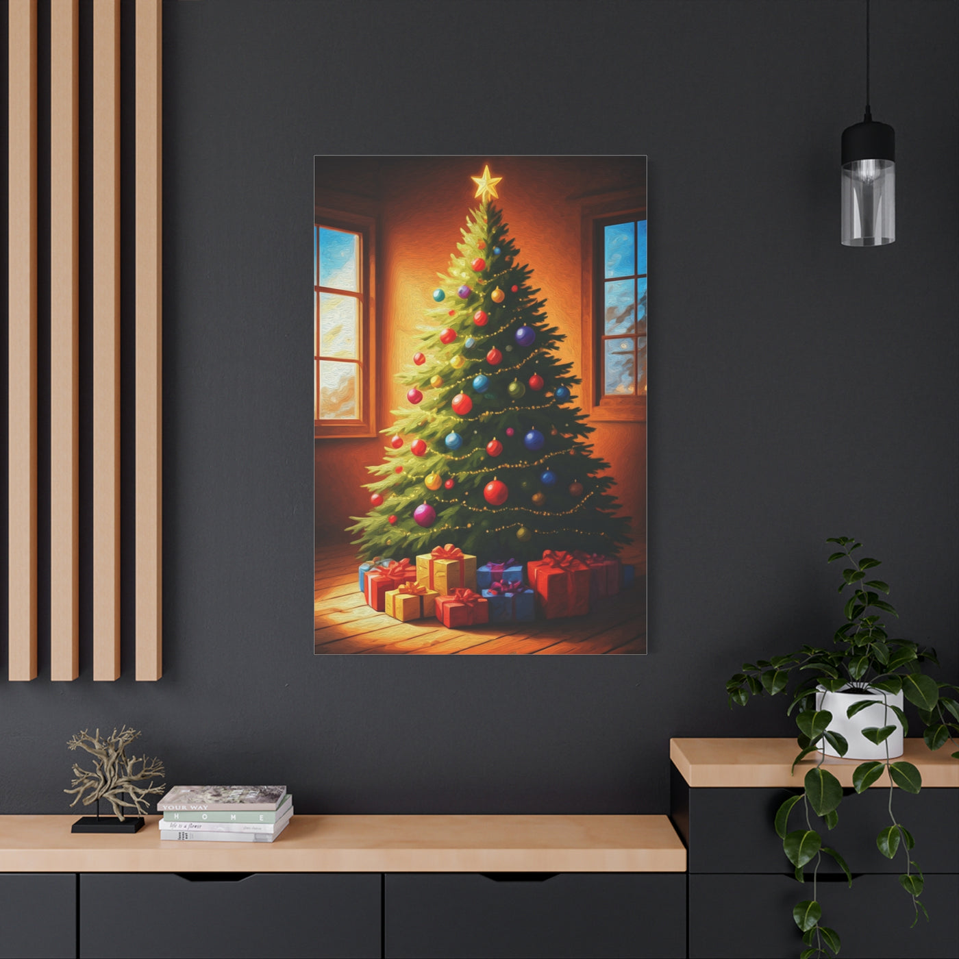 Hand Painted Christmas Tree With Colorful Ornaments Wall Art & Canvas Print
