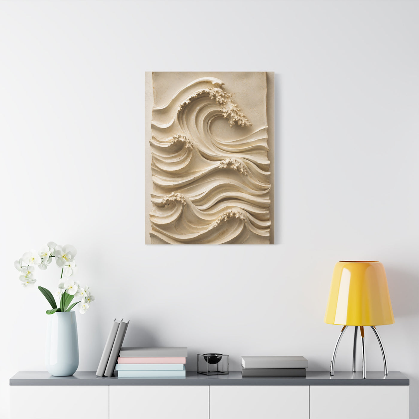 Ivory Minimal Wave Relief Texture Wall Art & Canvas Print
