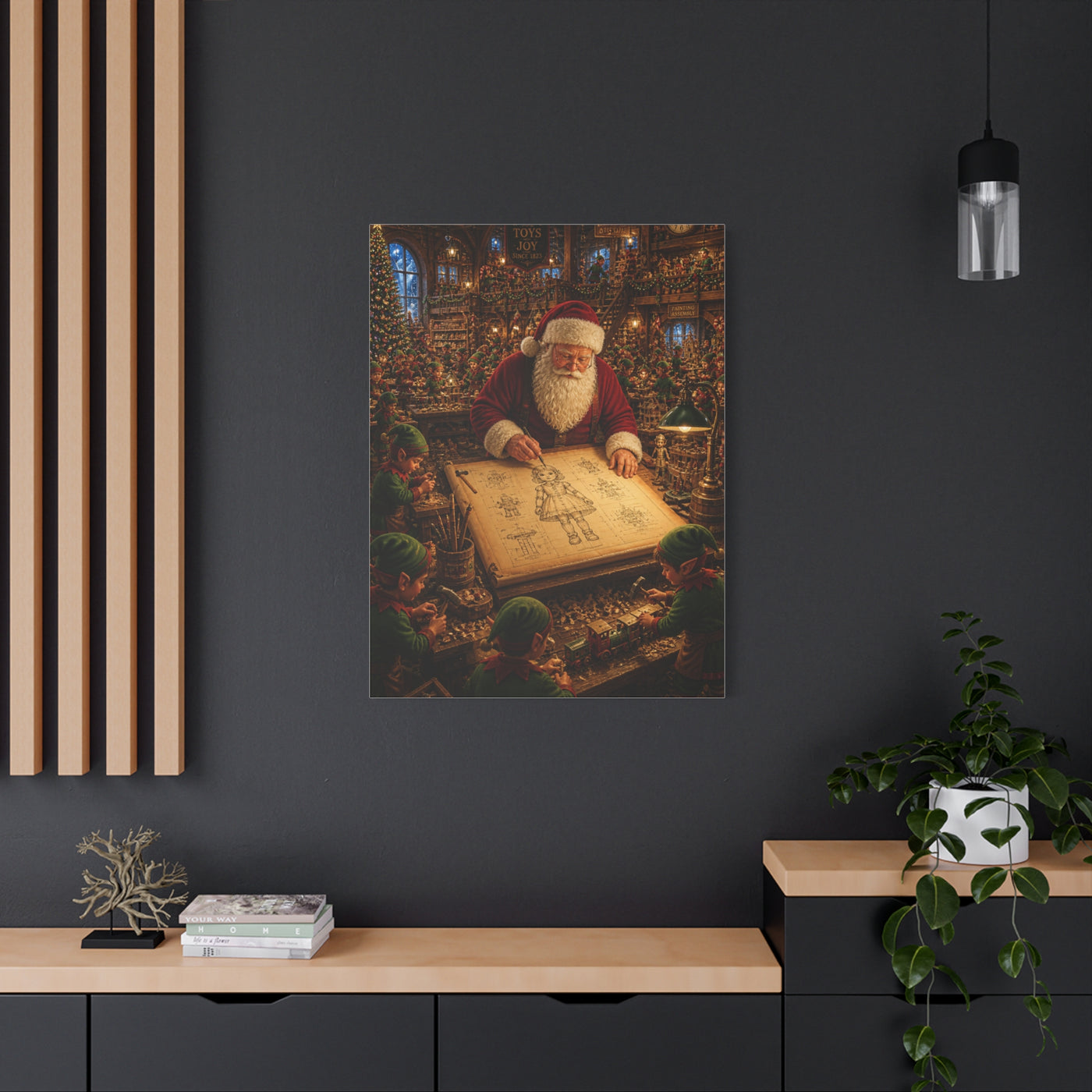 Santa’s Busy Workshop Blueprint Wall Art & Canvas Print