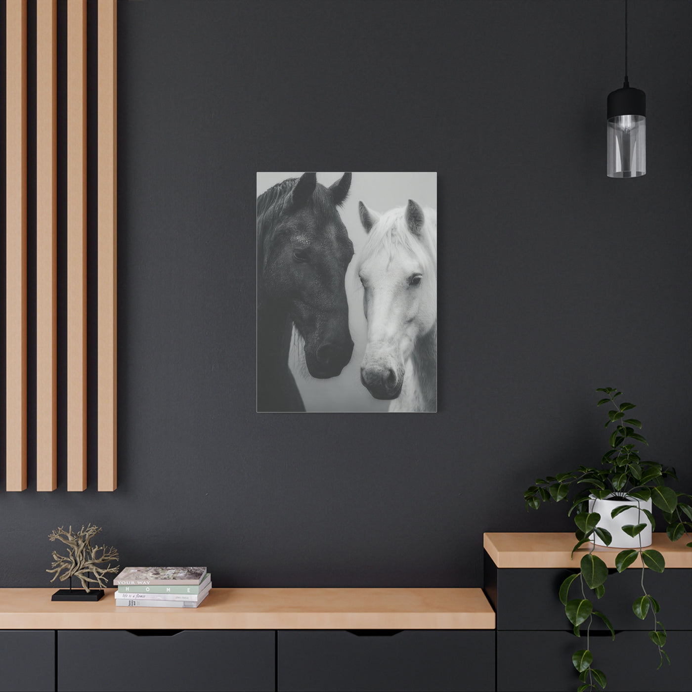 Intimate Dual Horse Monochrome Wall Art & Canvas Print