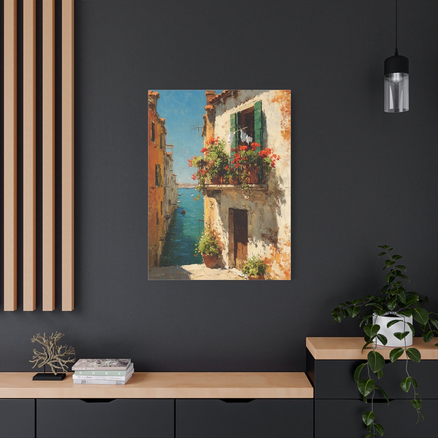 Italian Coastal Balcony Painting Wall Art & Canvas Print