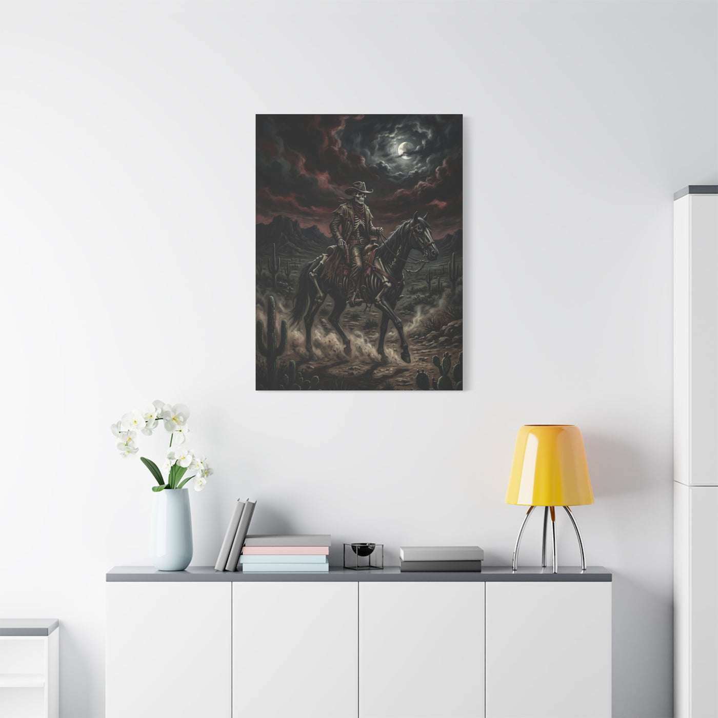 Moonlit Skeleton Rider Desert Journey Wall Art & Canvas Print