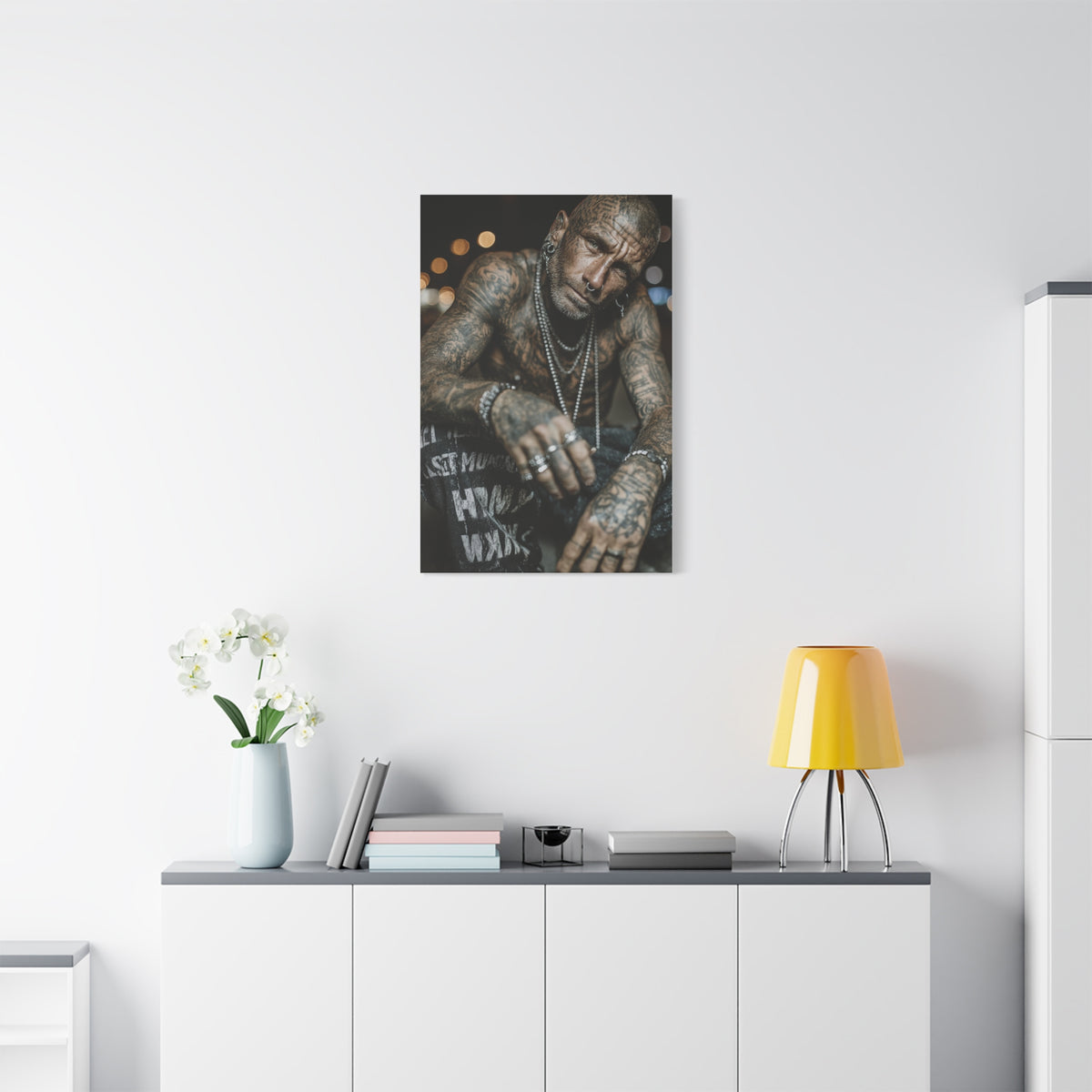 Tattooed Man Street Noir Portrait Wall Art & Canvas Print