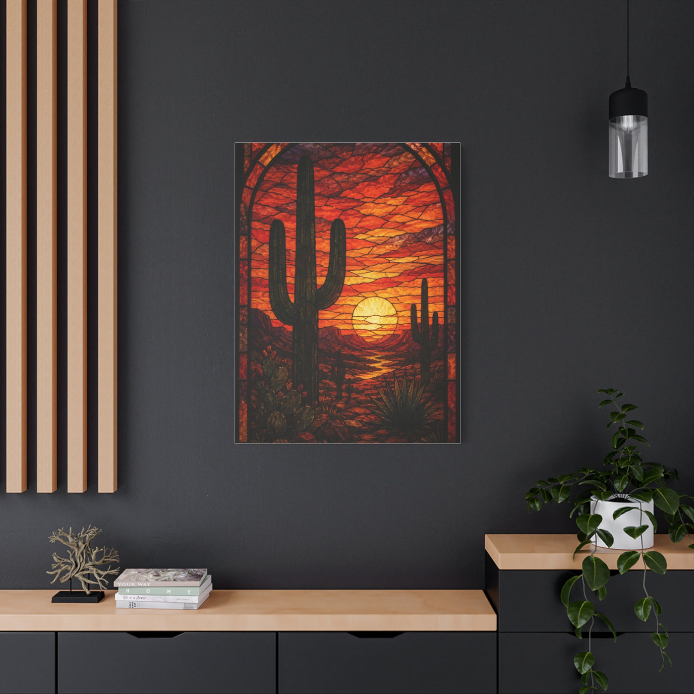 Stained Glass Desert Sunset Southwest Wall Art & Canvas Print