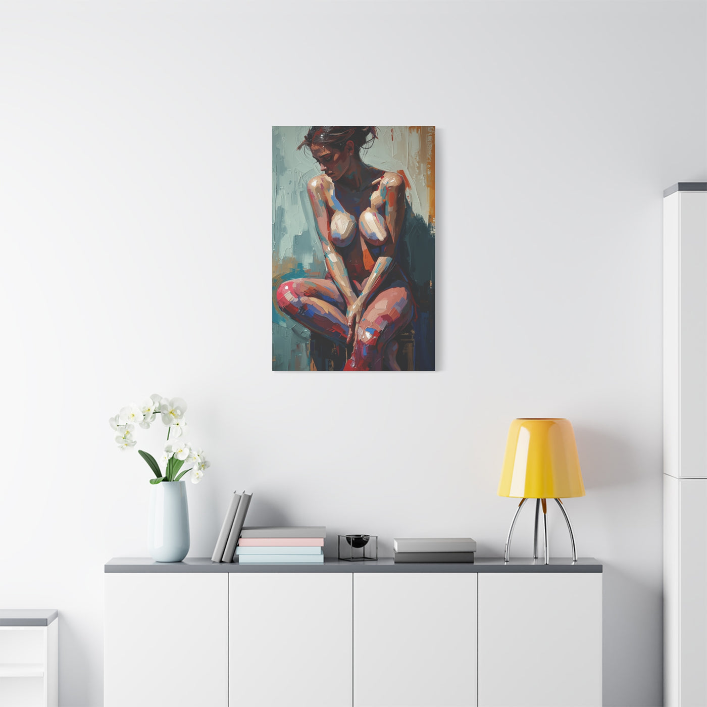 Expressive Seated Nude Color Study Wall Art & Canvas Print