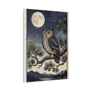 Vintage Moonlit Owl Woodblock Wall Art & Canvas Print
